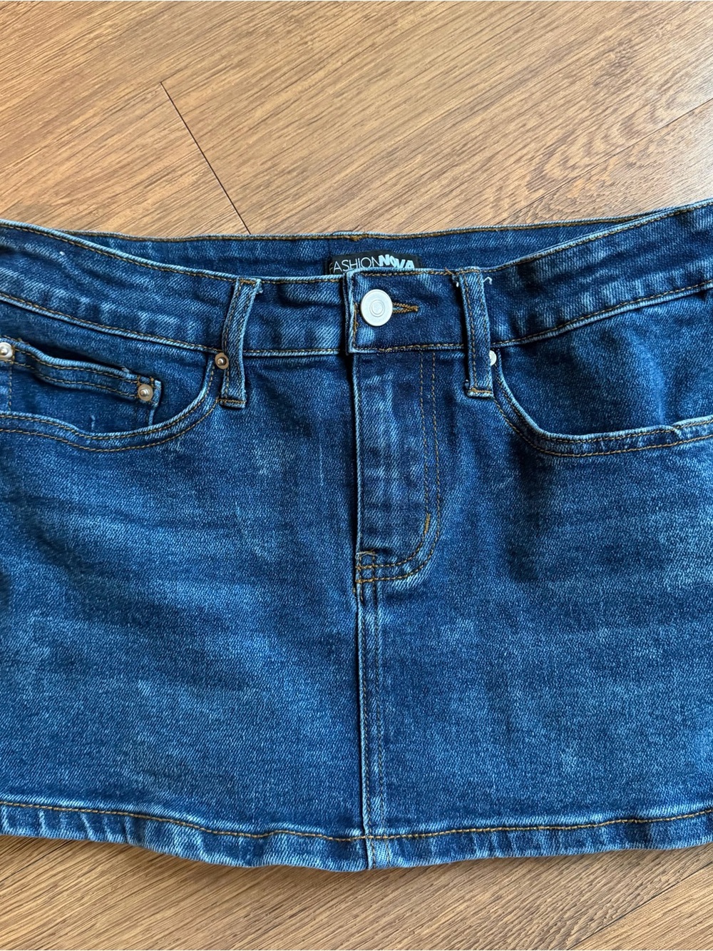 Fashion Nova Blue Denim Mini Skirt with Front Button